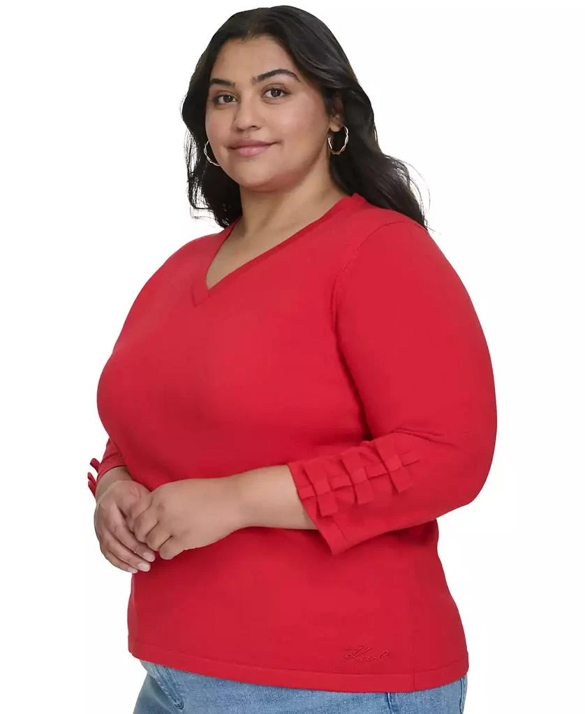 Karl Lagerfeld Paris Plus Size V-Neck Bow-Sleeve Sweater, Created for Macy's 3