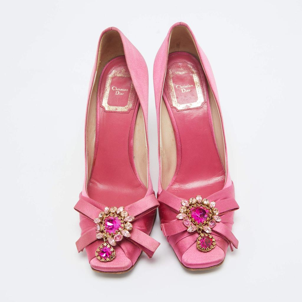 靴 Vintage Dior Pink Satin Pumps 36 Shop Dior Pink Satin Crystal Embellished Bow Pumps Size 36