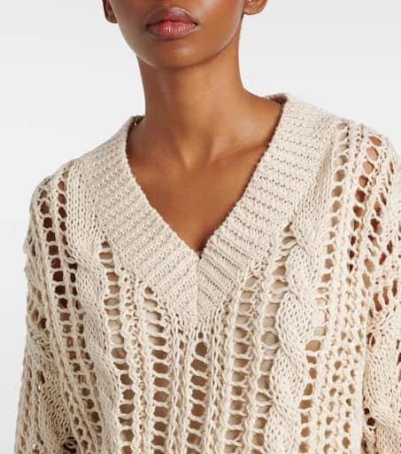 Brunello Cucinelli Open-knit jute and cotton-blend sweater 4