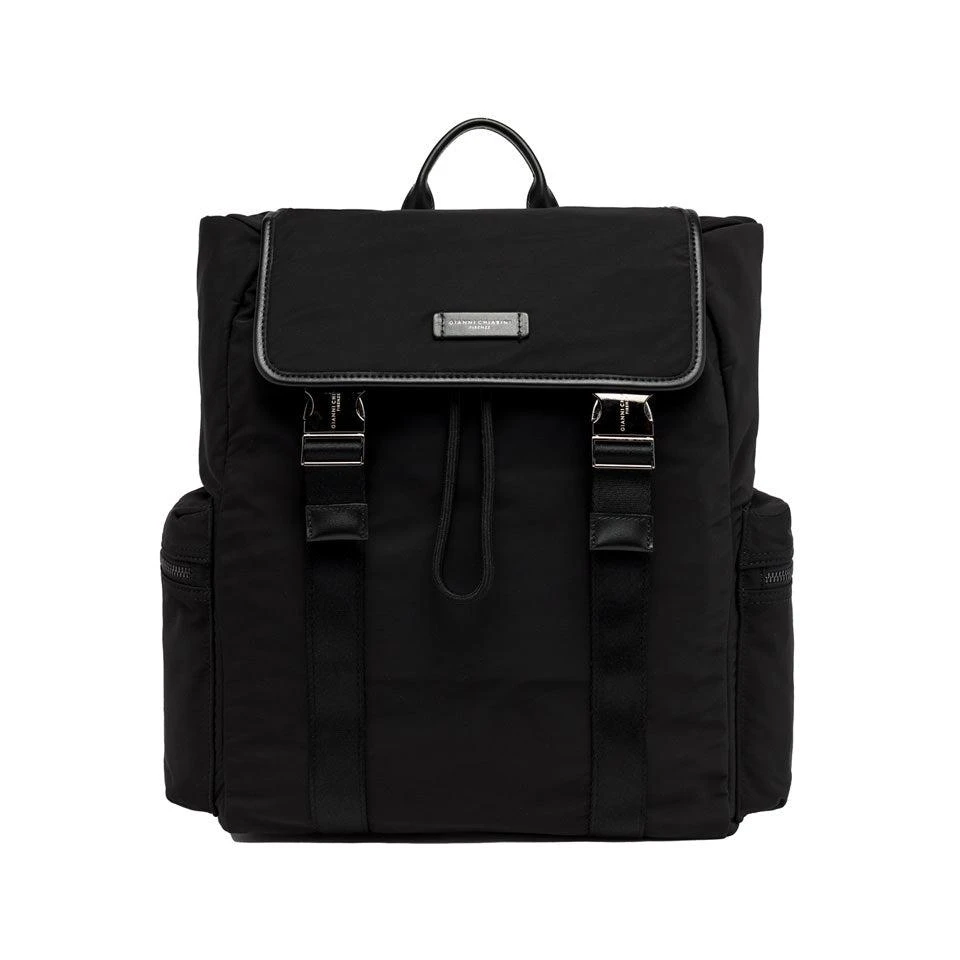 GIANNI CHIARINI Black Leather Backpack with Flap Closure