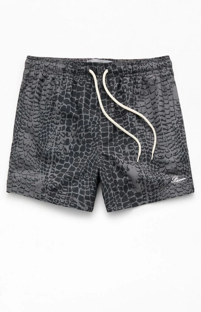 PacSun Black Crocodile 4.5" Swim Trunks 1