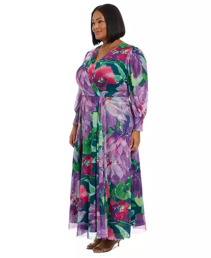 London Times Plus Size Printed Blouson-Sleeve Maxi Dress 2