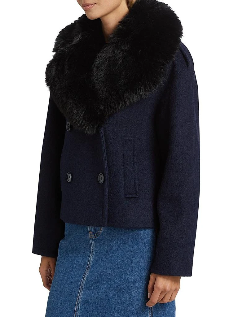 Mercer Collective Georgia Faux Fur Collar Double-Breasted Peacoat 4