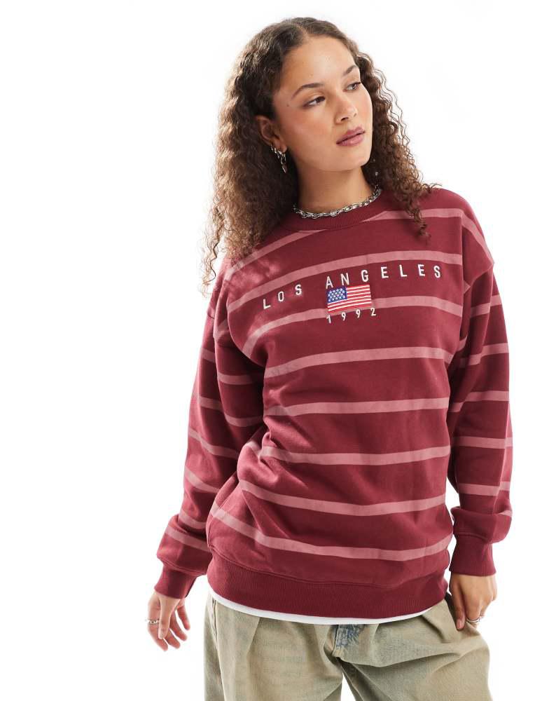 Daisy Street Daisy Street pink stripe LA embroidered sweatshirt