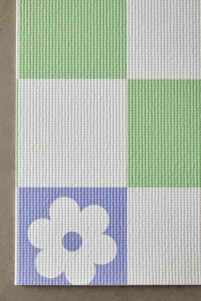 DENY Designs Colorful Flowers Green Check By thespacehouse For Deny Yoga Mat 3