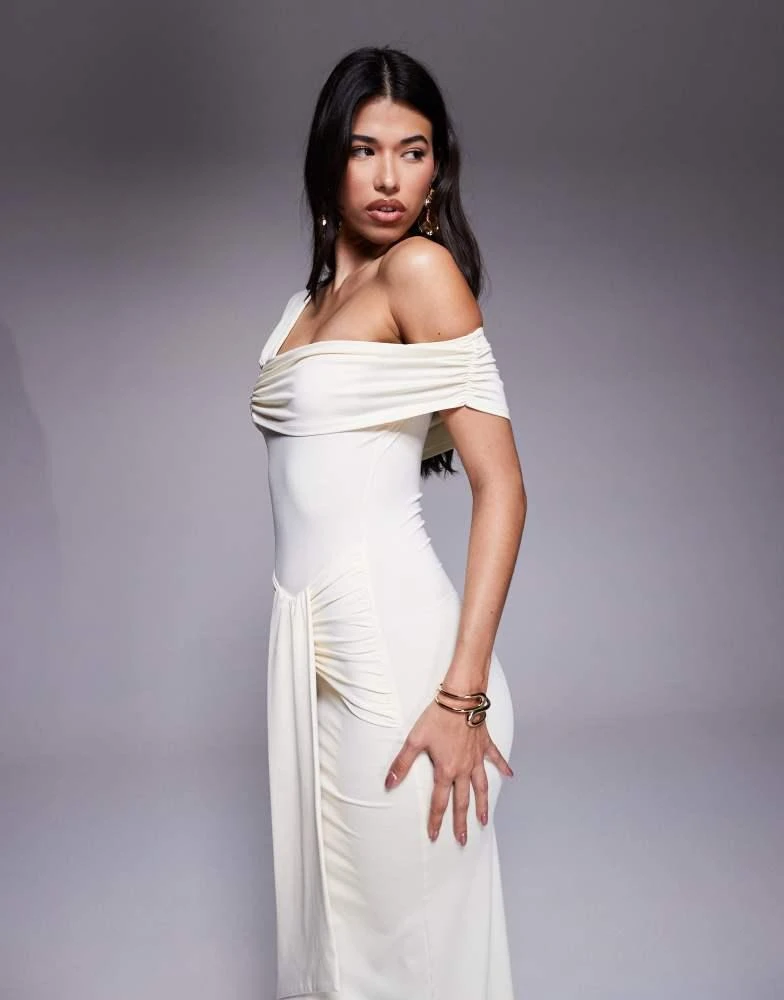 white christmas dresses Everly Off-Shoulder Drape Mini Dress Cream main image 1