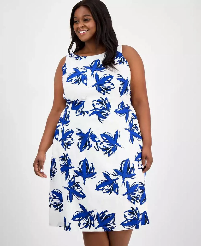 Anne Klein Plus Size Floral-Print Linen-Blend Fit & Flare Dress 2