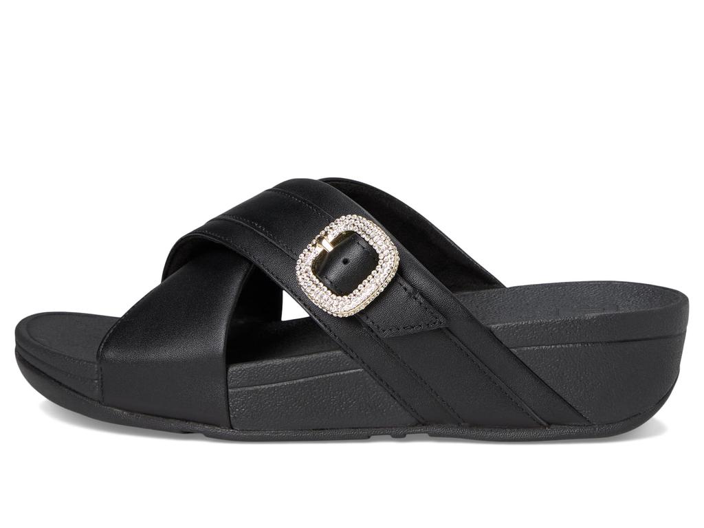 FitFlop Lulu Crystal-Buckle Leather Cross Slides - Slippers