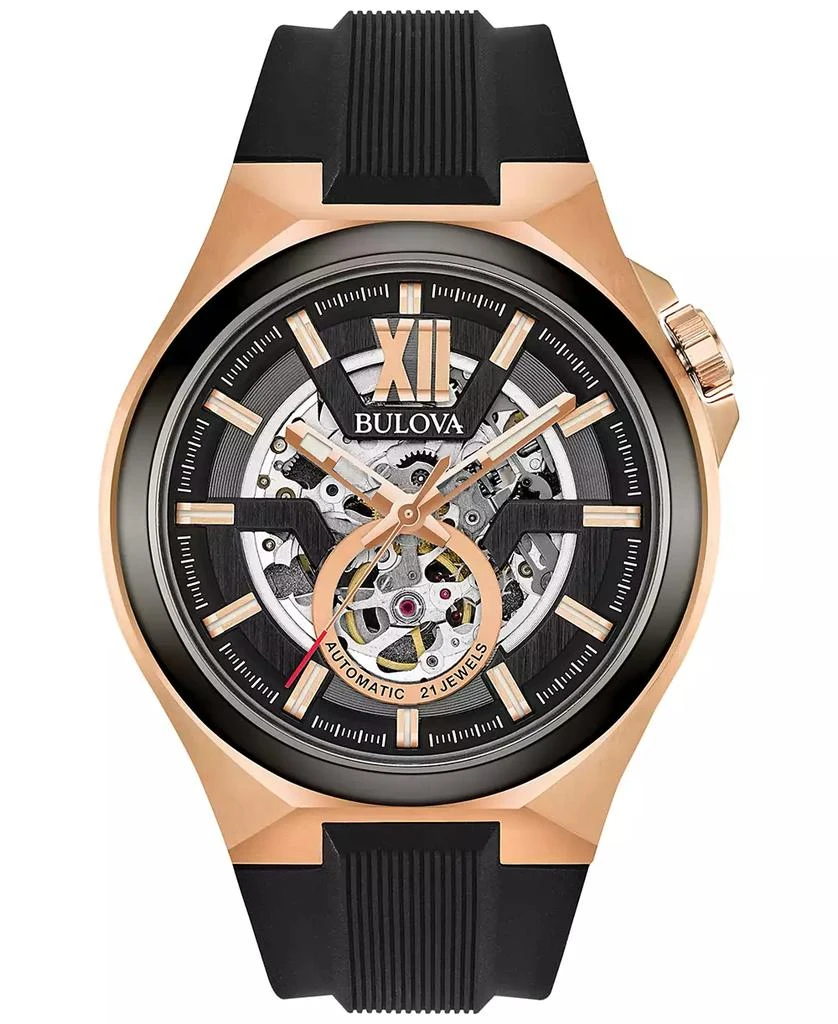Bulova Men's Automatic Black Silicone Strap Watch 46mm 98A177 1