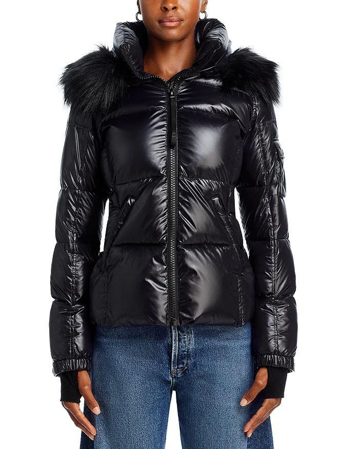 AQUA Faux Fur Trim Gloss Puffer Jacket - Exclusive 7