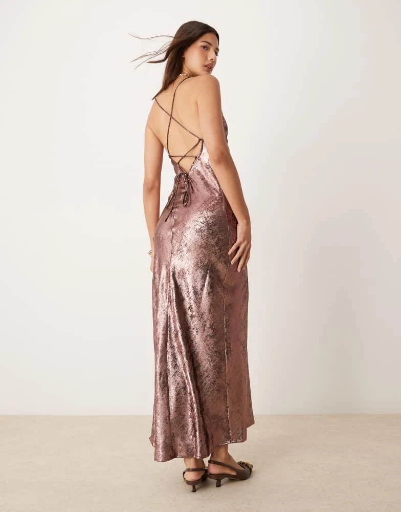 Miss Selfridge Miss Selfridge metallic maxi slip dress in pink 3