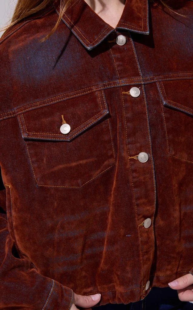 AZALEA WANG Sampson Burnt Orange Velvet Denim Jacket 5