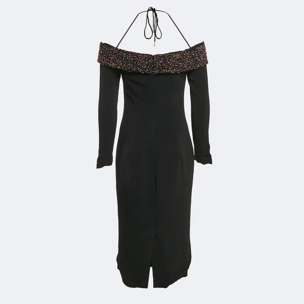 CUSHNIE Cushnie et Ochs Black Embellished Crepe Off-Shoulder Midi Dress M 2