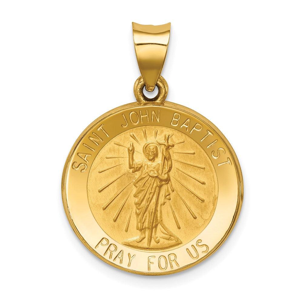 Diamond2Deal 14k Yellow Gold Polished and Satin St John Baptist Medal Hollow Pendant