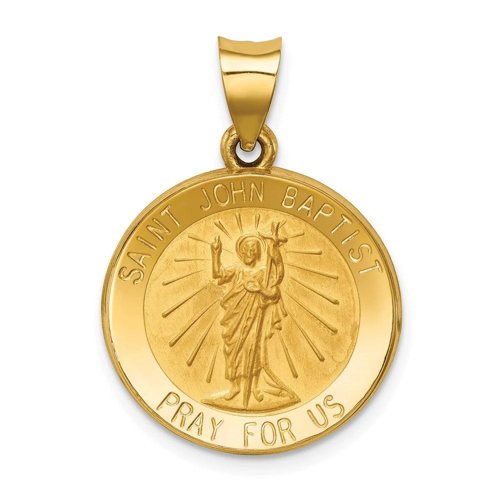 Diamond2Deal 14k Yellow Gold Polished and Satin St John Baptist Medal Hollow Pendant 1
