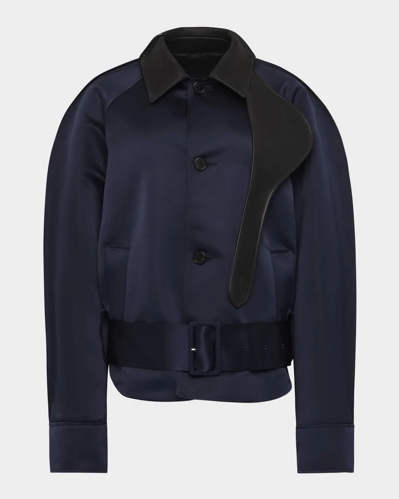 JW Anderson Belted Satin Rounded Blouson Jacket With Leather-Trim 1