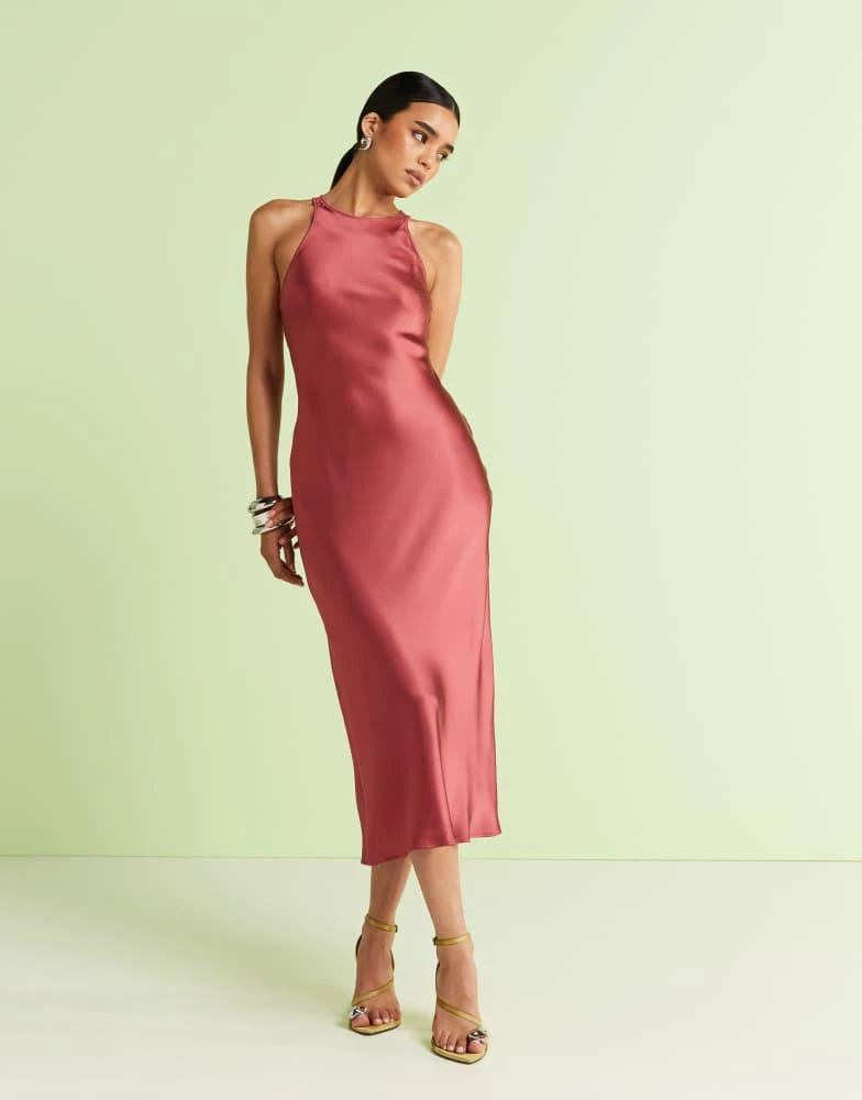 knee length dresses for ladies Elegant Dark Brown Satin Midi Dress