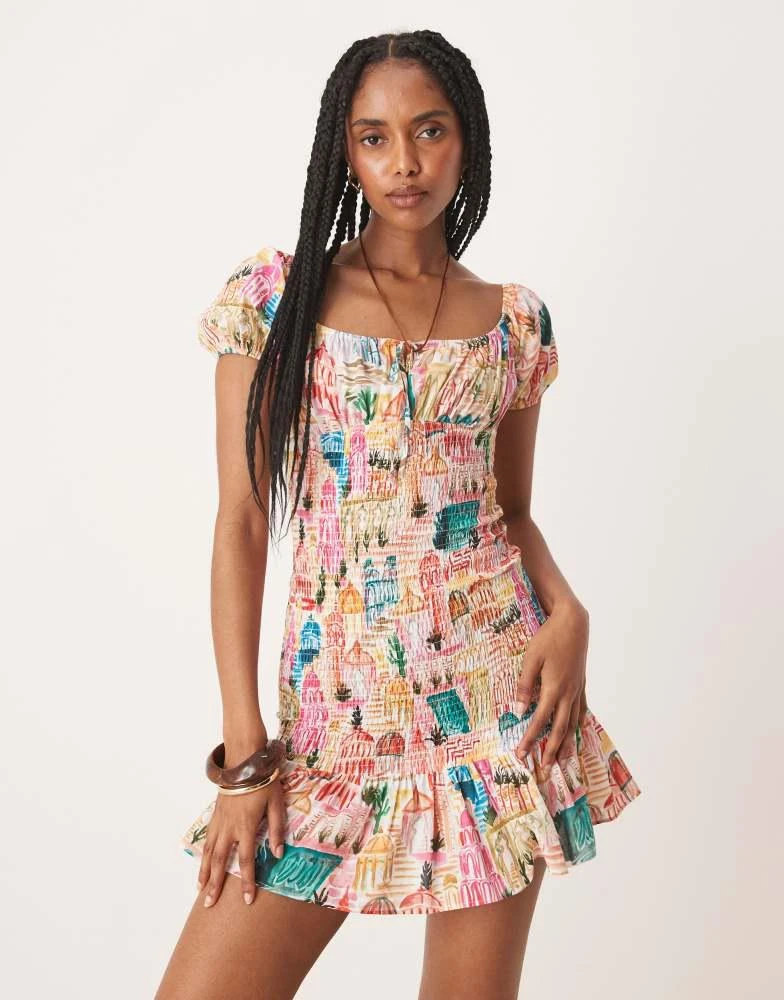 Shop ASOS DESIGN bardot tie front shirred mini dress in floral print on  Sale at BeyondStyle  Get 65% Off ASOS DESIGN bardot tie front shirred mini  dress in floral print with