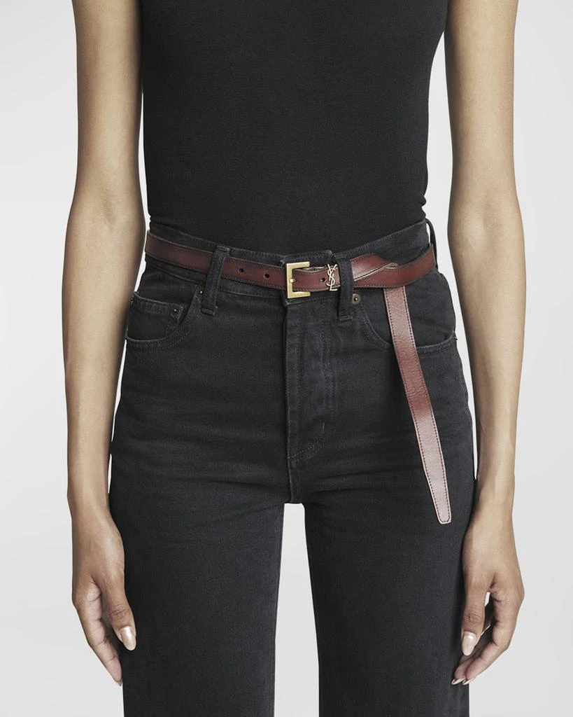 Yves Saint Laurent Cassandre YSL Thin Brown Leather Belt 2