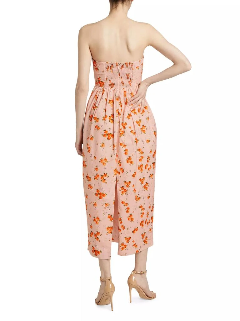 LOVESHACKFANCY Luxie Floral Cotton Strapless Midi-Dress 5