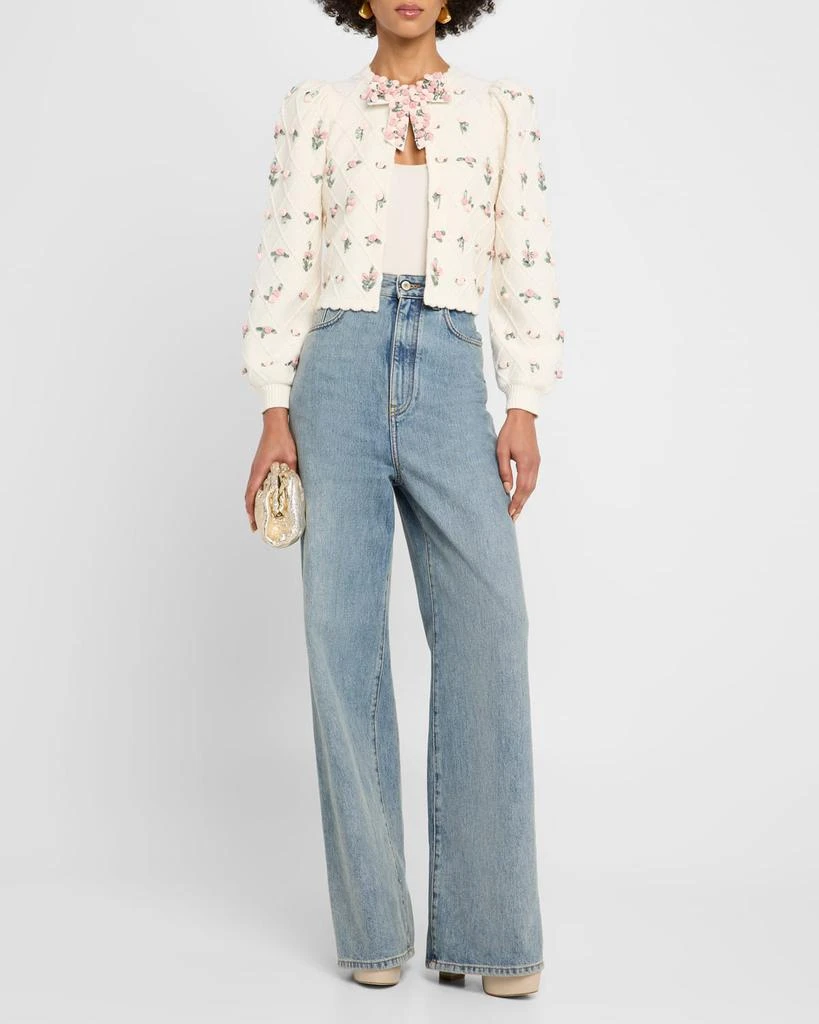 Alice + Olivia Kitty Floral Puff-Sleeve Cardigan 2