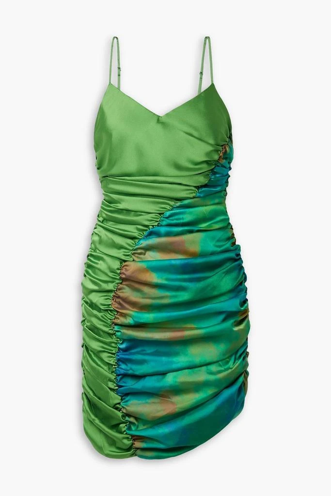 AHLUWALIA Jade ruched printed satin-twill mini dress 1
