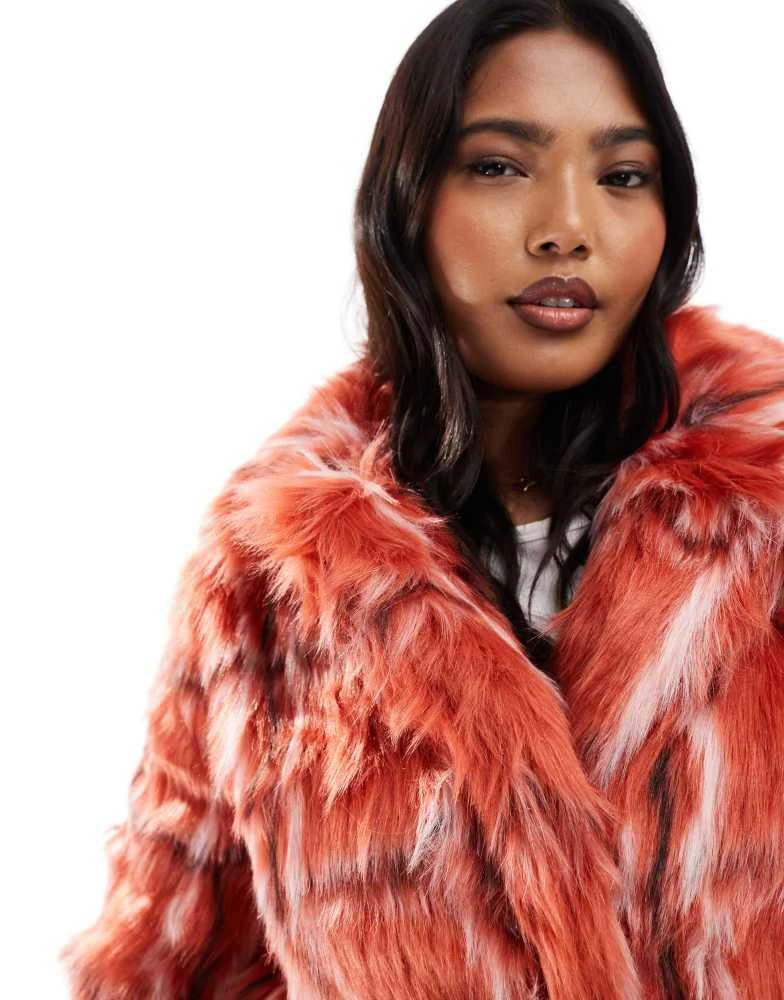 Glamorous Glamorous Faux fur coat in red fur check 3