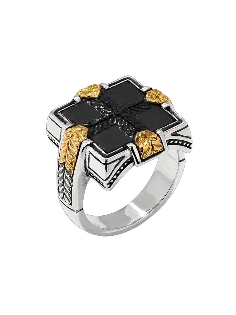 Konstantino Laconia Sterling Silver, 18K Yellow Gold & Onyx Ring