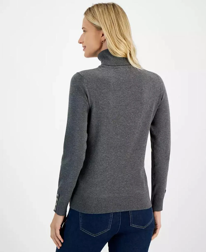 Tommy Hilfiger Women's Cotton Solid Button Cuff Turtleneck Sweater 3