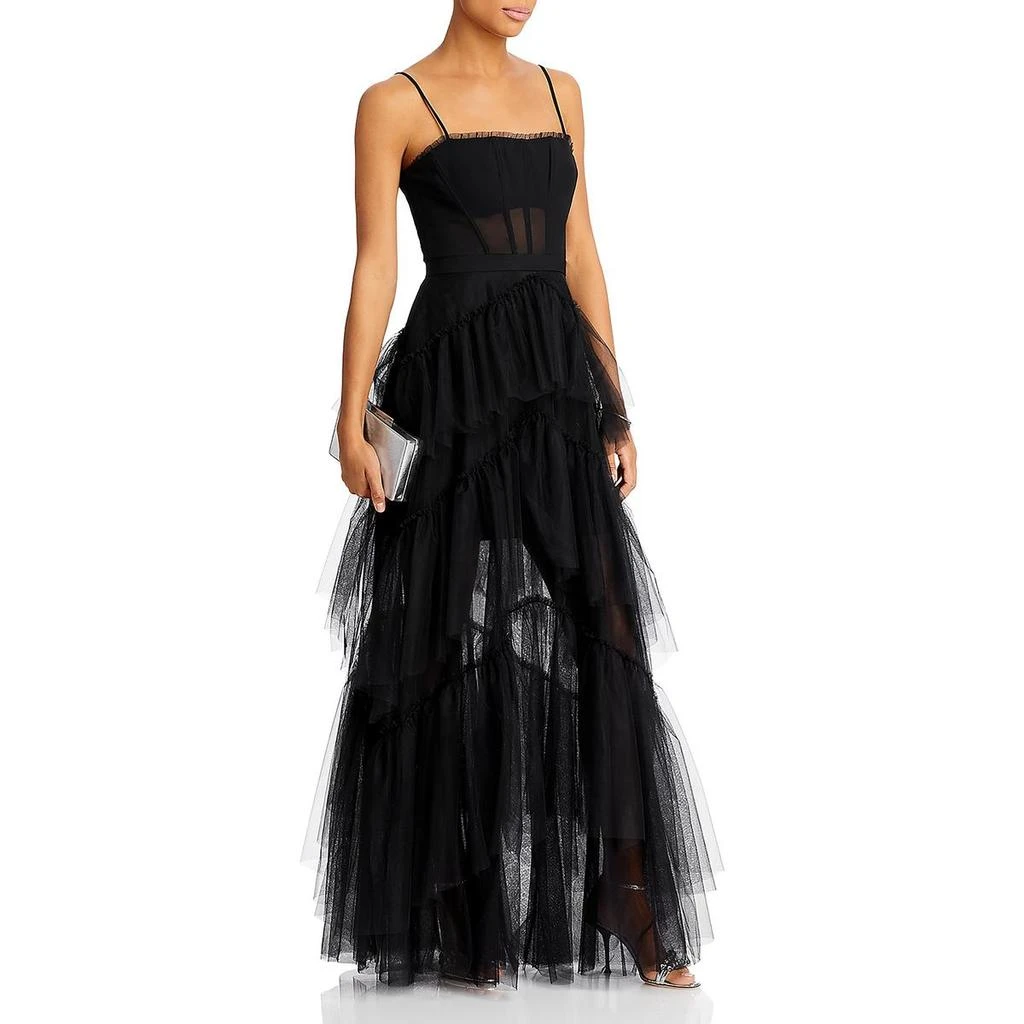 BCBG Womens Tiered Illusion Evening Dress 3