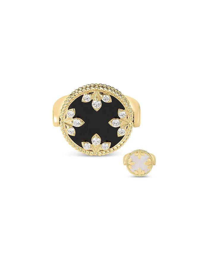 Roberto Coin 18K Yellow Gold Venetian Princess Medallion Black Jade, Mother of Pearl 
Diamond Reversible Ring