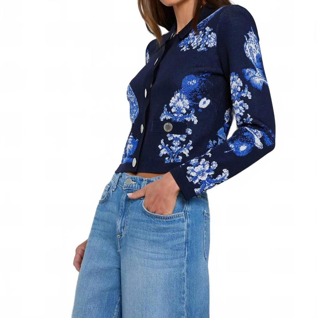 L
Agence Osiris Jacquard Cardigan In Black/blue Porcelain Print 3