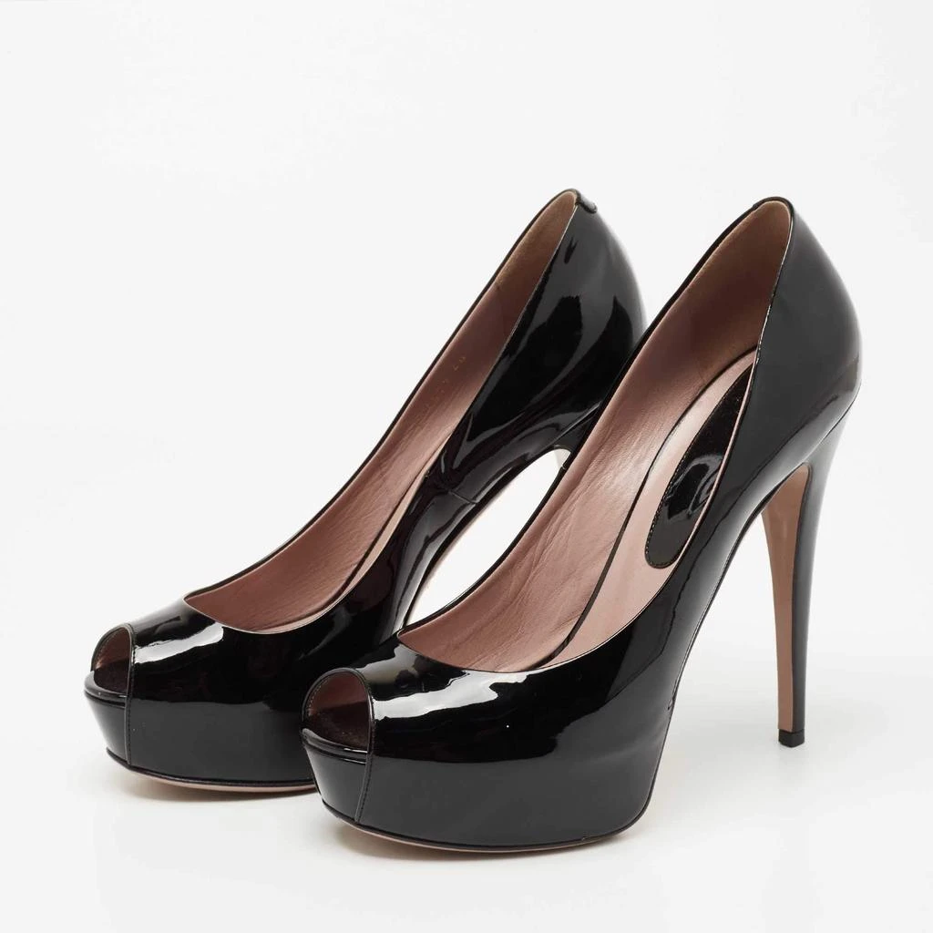 Gucci Gucci Black Patent Leather Peep Toe Platform Pumps Size 40 2