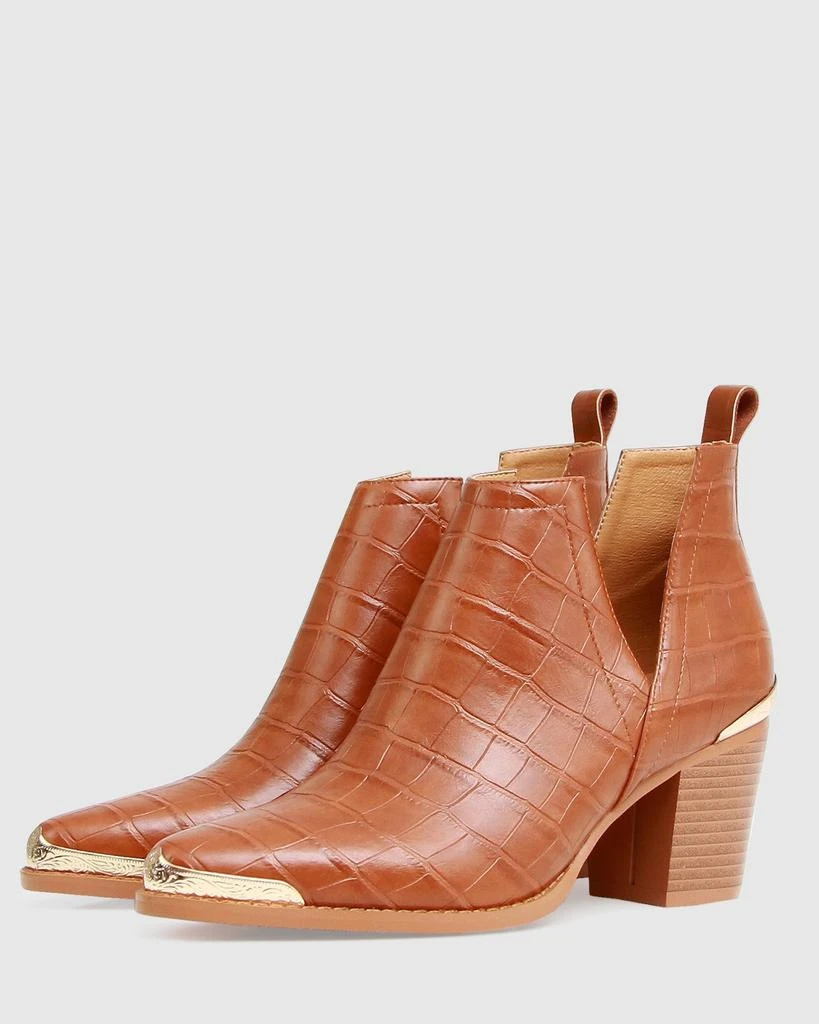 Belle&Bloom Austin Croc Embossed Ankle Boot - Camel 5