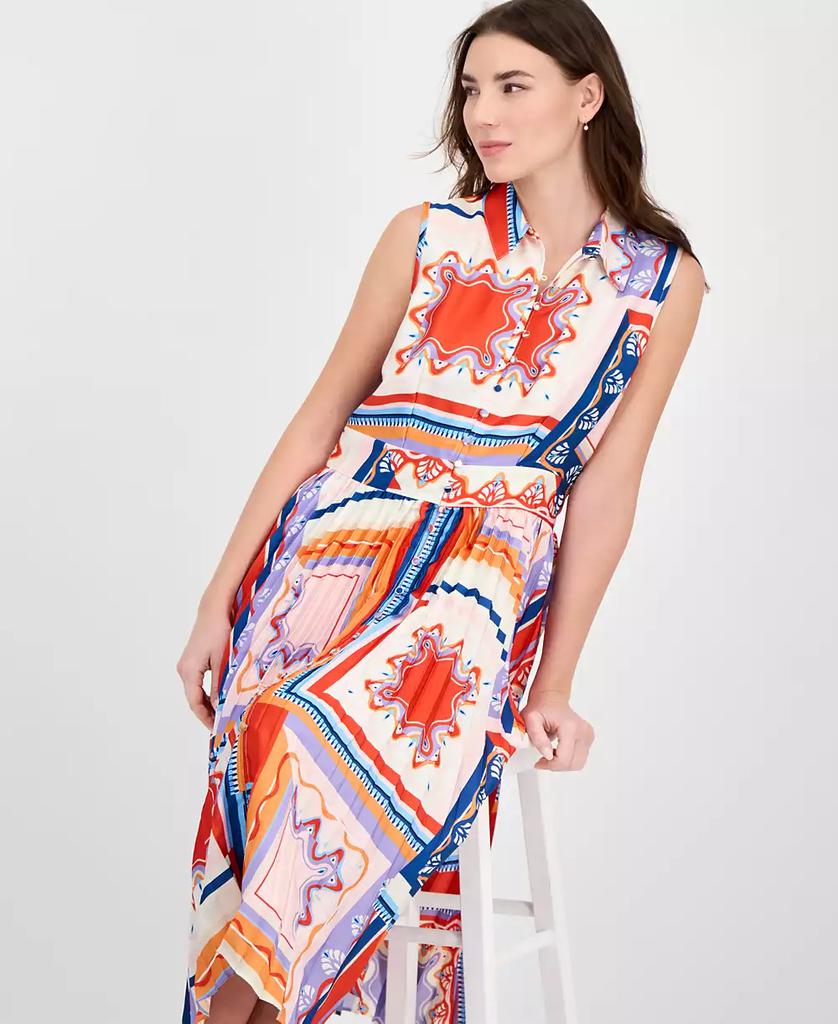 Tahari Women's Printed Pleated Midi Shirtdress