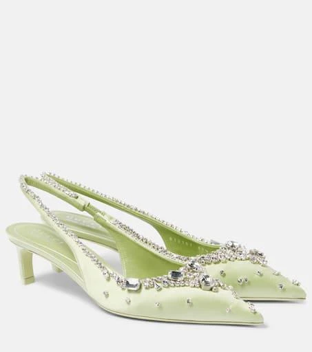 Gucci Crystal-embellished satin slingback pumps 1