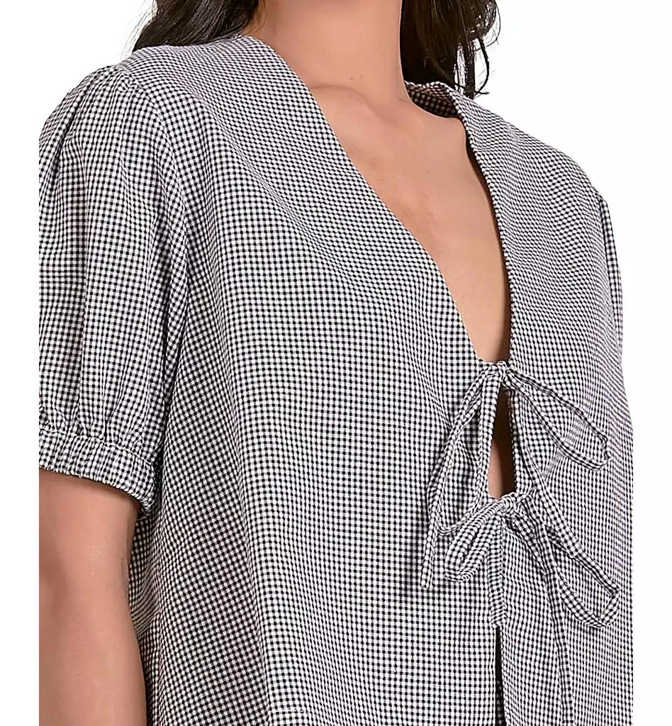 Elan Women's Gingham Tie-Front Puff-Sleeve Top 3