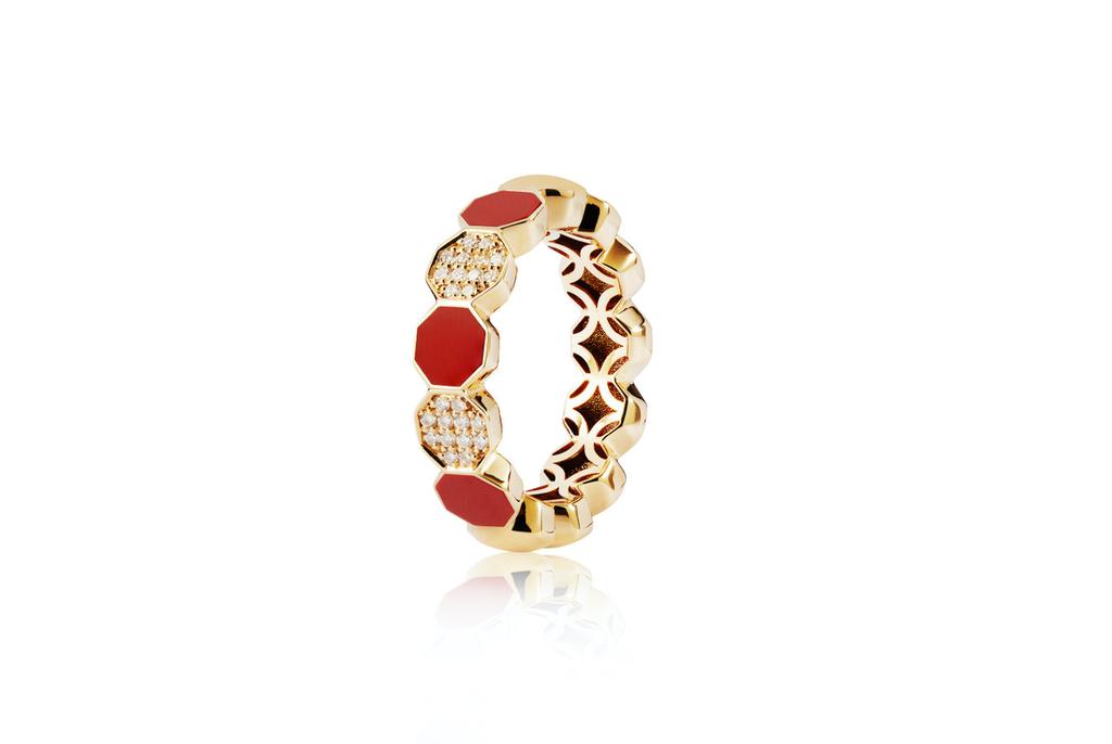 Mozafarian Diamond and red enamel ring