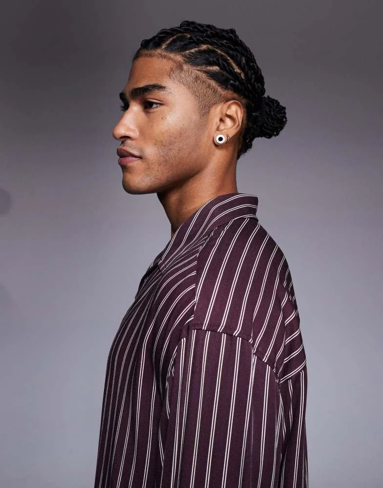 ASOS ASOS DESIGN boxy oversized overhead shirt in burgundy stripe 4