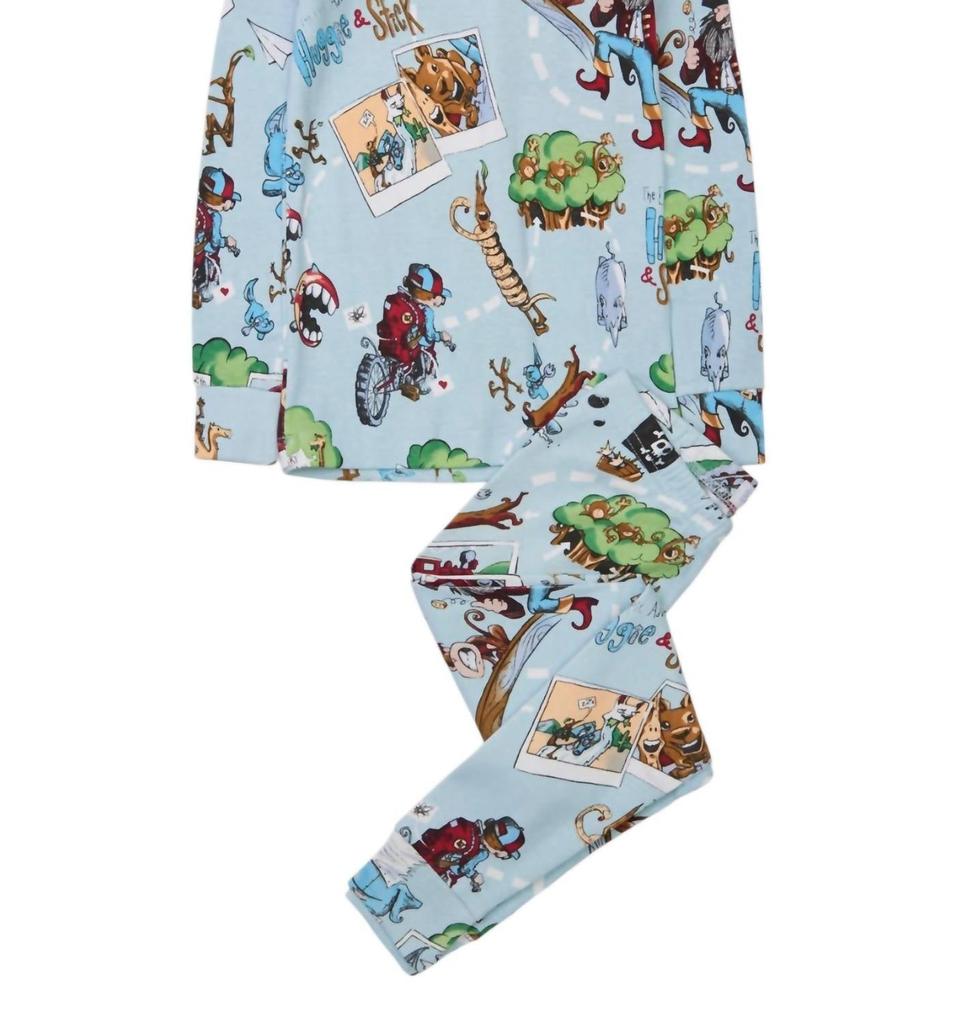 Books To Bed Girl's Huggie & Stick Pajamas In Sky Blue