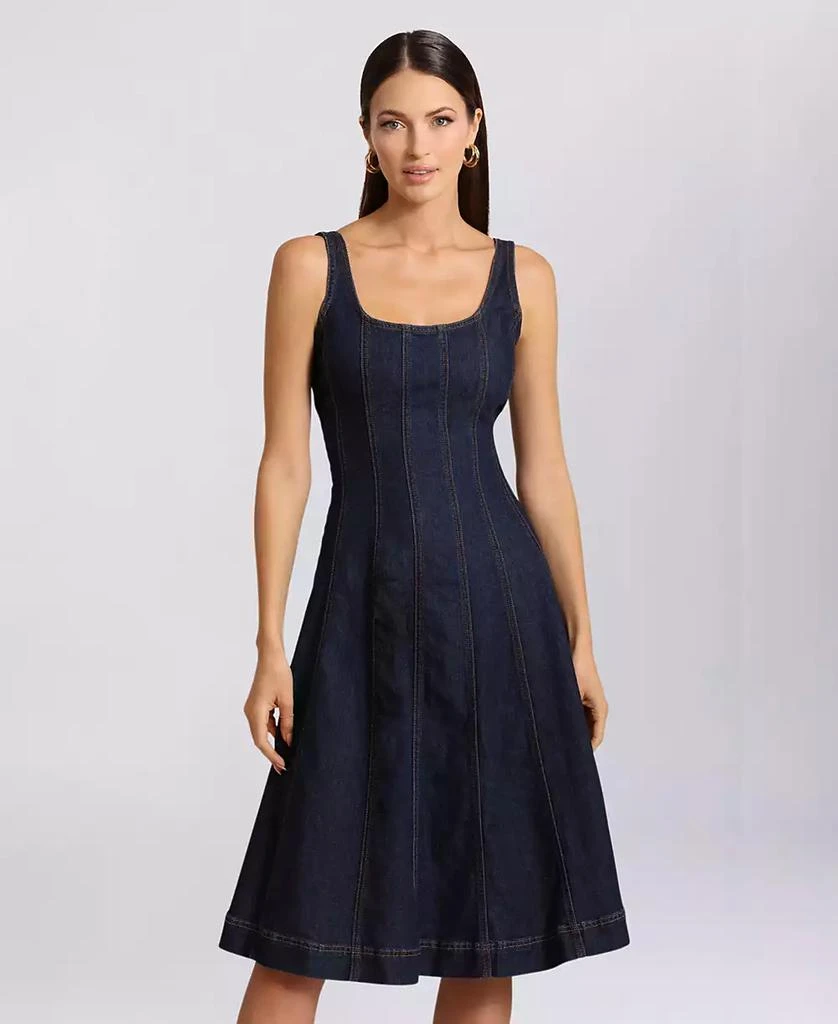 Avec Les Filles Women's Paneled Denim Fit & Flare Dress 5