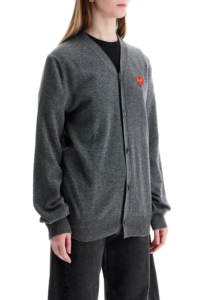 COMME DES GARCONS PLAY cardigan unisex in lana grigio con logo cuore 2