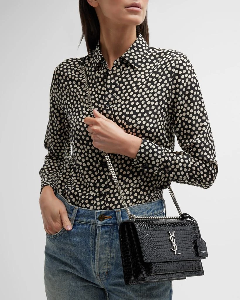 Yves Saint Laurent Sunset Medium YSL Crossbody Bag in Croc-Embossed Leather 3