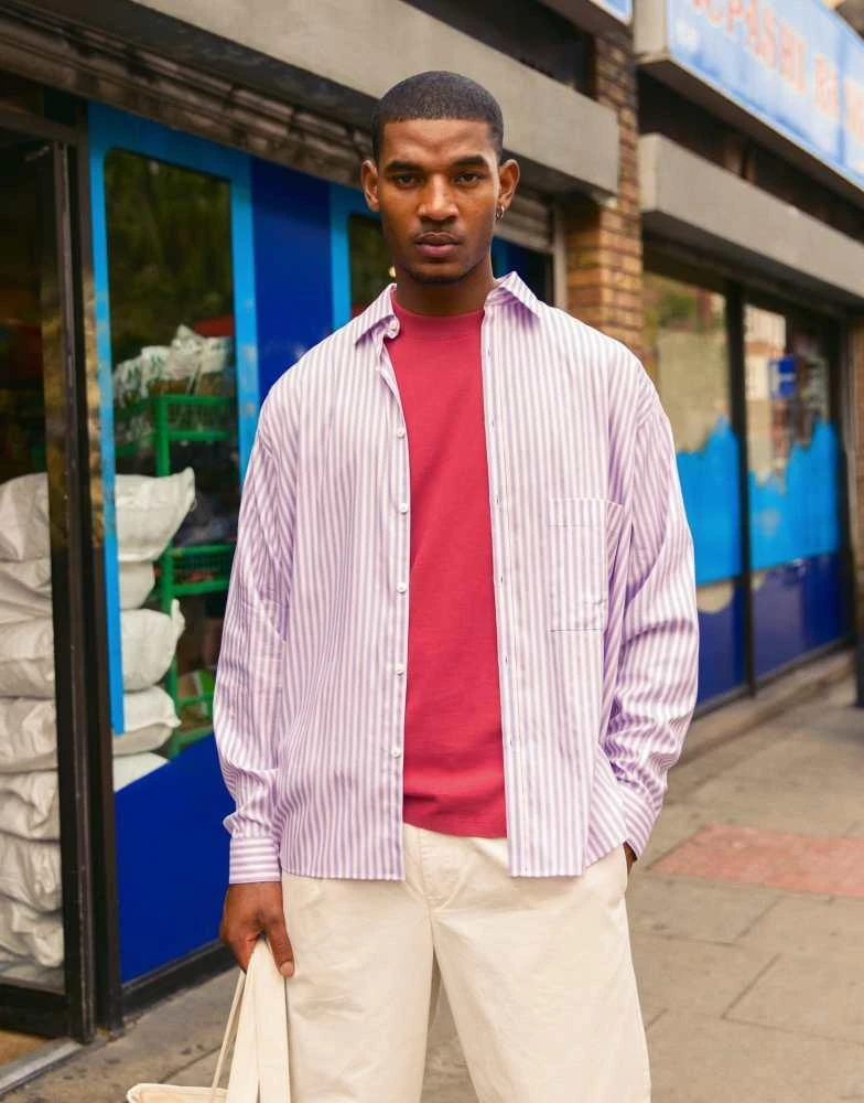 Topman Topman long sleeve oversized pink stripe shirt 1