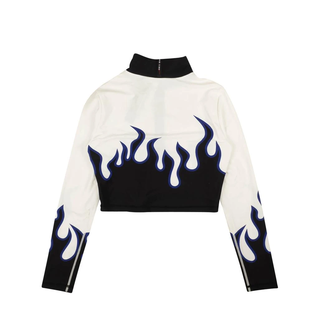 Adam Selman Long Sleeve Flame Crop Top - White/Black 3