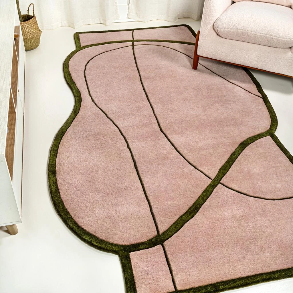 JONATHAN Y Mosaic Coastal Geometric Border Handwoven Wool Pink/Green Area Rug 2
