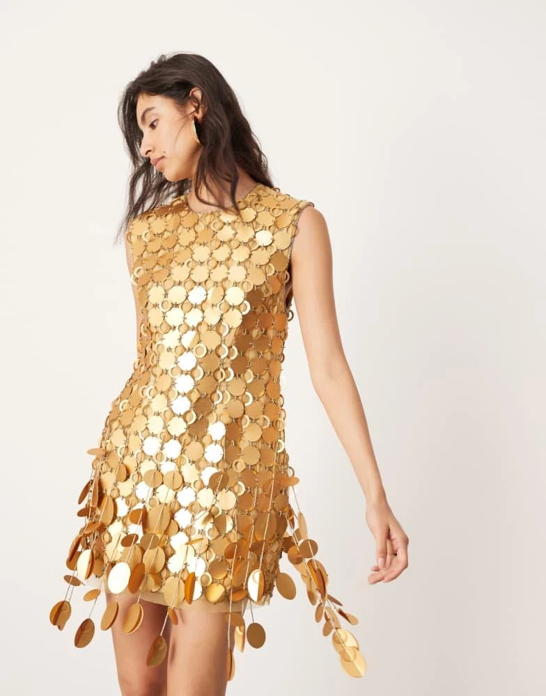 ASOS ASOS EDITION disc embellished mini dress in bronze 1
