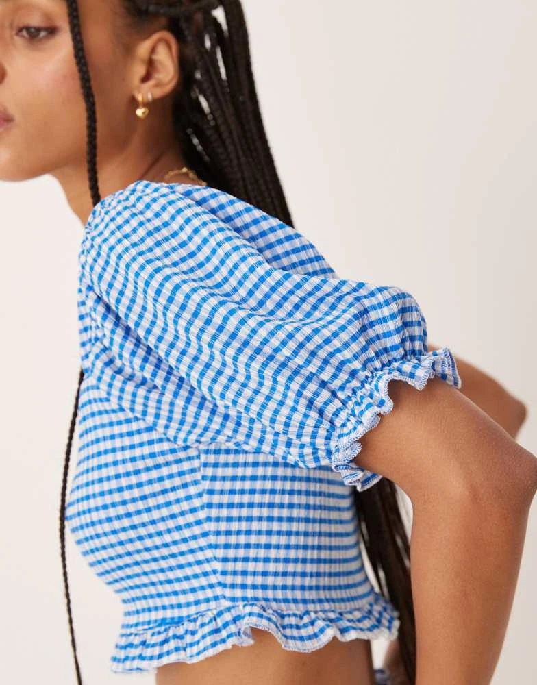 ASOS ASOS DESIGN puff sleeve milkmaid top co-ord in light blue gingham 3