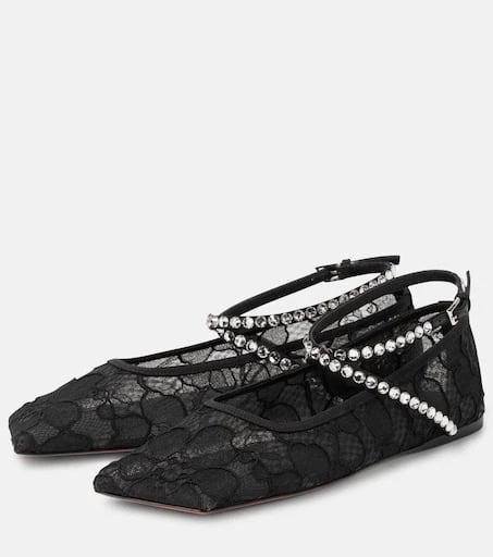 Amina Muaddi Ane embellished lace ballet flats 4