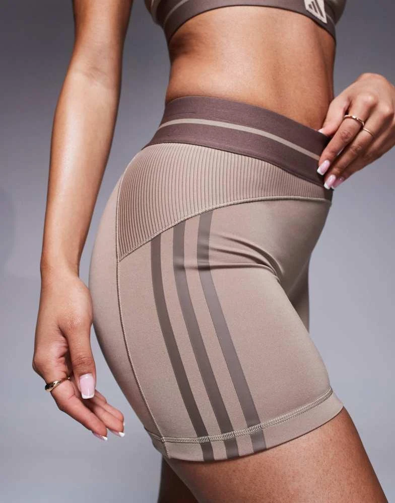 Adidas adidas Training Hyperglam rib booty shorts in chalky brown 5